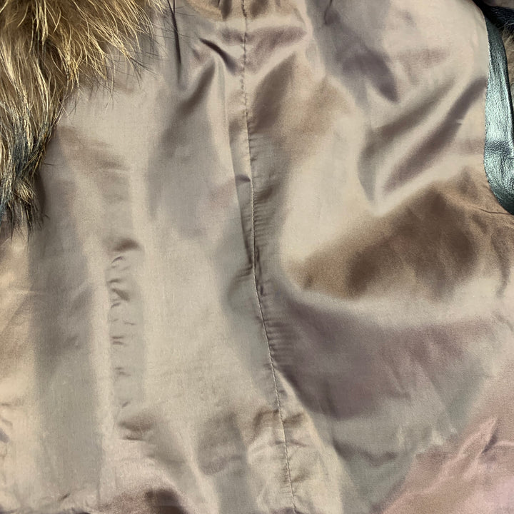JAYLEY COLLECTION Size 12 Brown Black Leather Fur Trim Open Front Vest