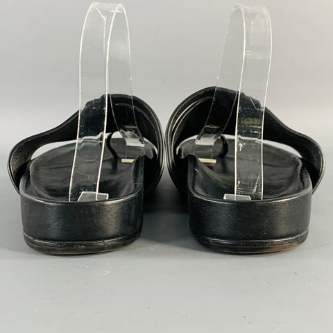 RICK OWENS Size 10 Black Leather Toe Ring Slide Sandals