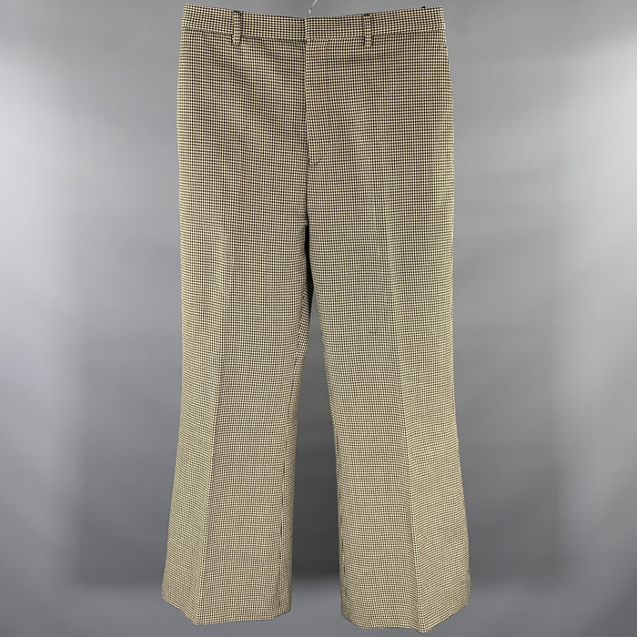 ACNE Size 31 Cream Black Houndstooth Wool Wide Leg Dress Pants