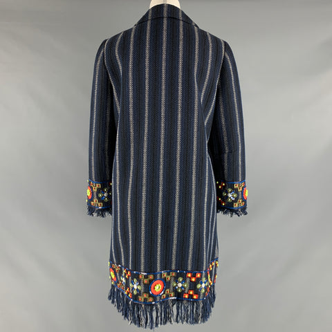 TORY BURCH Taille 8 Manteau à franges en mélange de coton blanc marine