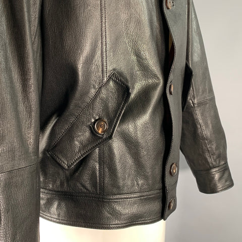 BRUNELLO CUCINELLI Blouson camionneur en cuir craquelé noir Taille M