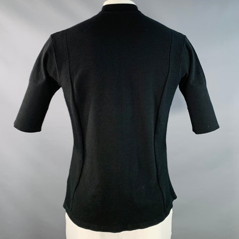 Y-3 Size L Black White Logo Polyester Blend Short Sleeve 1/4 Zip Pullover