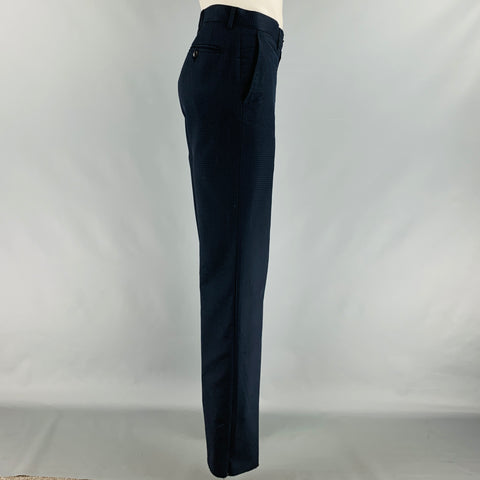 GUCCI Size 34 Navy Textured Wool Flat Front Casual Pants