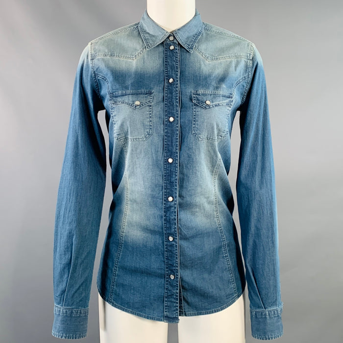 DOLCE & GABBANA Size 4 Blue Chambray Washed Snaps Western Shirt