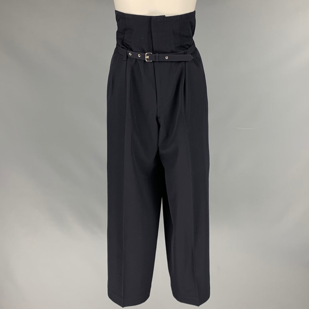 COMME des GARCONS 1989 Size S Navy Wool Belted High Waisted Wide Leg D   Sui Generis Designer Consignment