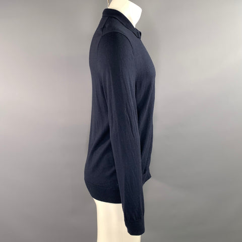 THEORY Size M Navy Knit Merino Wool Blend Full Zip Sweater