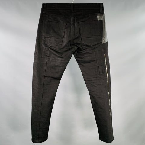 ALEXANDER MCQUEEN Size 32 Black Silver Mixed Fabrics Cotton Blend Jeans