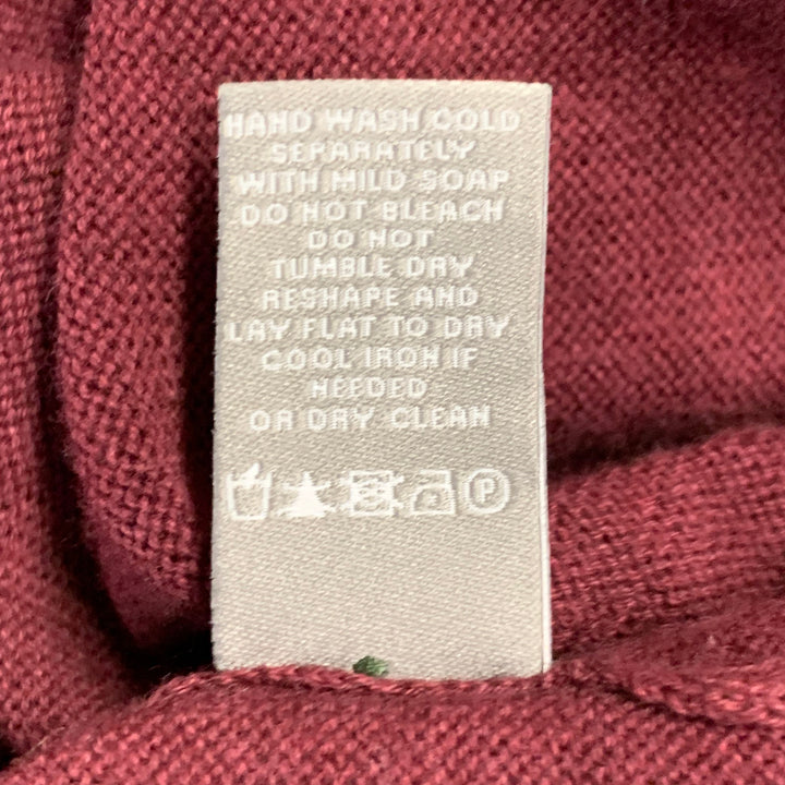 NEIMAN MARCUS Size S Burgundy Knit Cotton Merino Wool Crew Neck Pullover