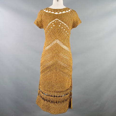 DIANE VON FURSTENBERG Size M Gold Acetate Blend Crochet Dress