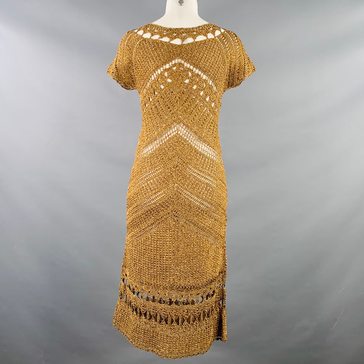 DIANE VON FURSTENBERG Size M Gold Acetate Blend Crochet Dress