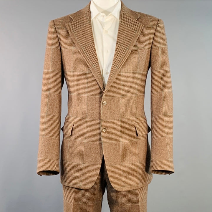 POLO by RALPH LAUREN Size 42 Long Brown Green Houndstooth Notch Lapel Suit