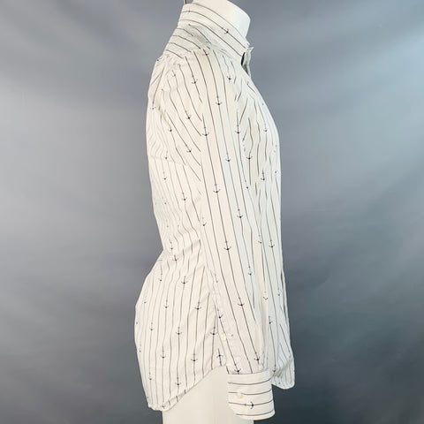 THOM BROWNE Size S White Navy Nautical Pinstripe Cotton One Pocket Long Sleeve Shirt
