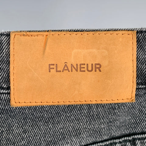 FLANEUR Size 32 Grey Distressed Cotton High Waisted Wide Leg Jeans