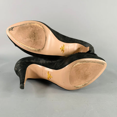 PRADA Size 8 Black Leather Peep Toe Pumps