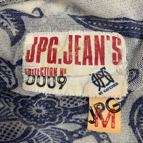 GAULTIER JEANS Size M Cream Navy Floral Polyamide Crew Neck Pullover