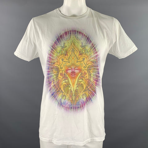 ETRO Size XL White Graphic Cotton Short Sleeve Shirt