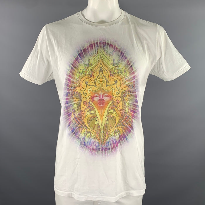 ETRO Size XL White Graphic Cotton Short Sleeve Shirt