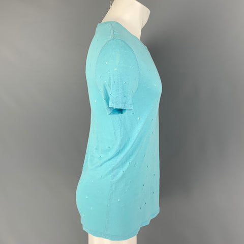 IRO Size S Clay Blue Aqua Distressed Linen Crew Neck T-shirt
