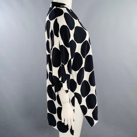 MARIMEKKO Size L Black Cream Dots V-Neck Blouse