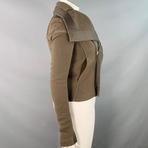 RICK OWENS Size 10 Brown Virgin Wool Blend Lambskin Zip Up Jacket