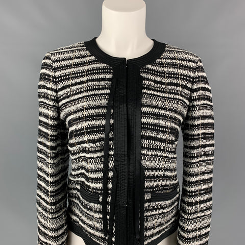 ROBERTO CAVALLI Size 6 Black & White Stripe Boucle Wool Blend Jacket