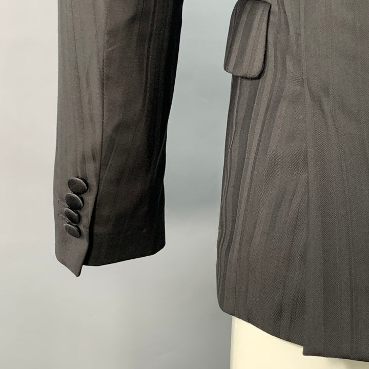 PAUL SMITH Size 36 Soho Black Stripe Wool Satin Peak Lapel Sport Coat