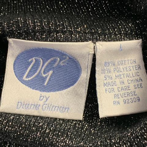 DG2 Size L Black Silver Ribbed Cotton Blend Turtleneck Pullover