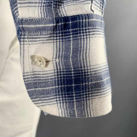 ADAM KIMMEL Size M Blue White Tartan Cotton Pointed Collar Long Sleeve Shirt