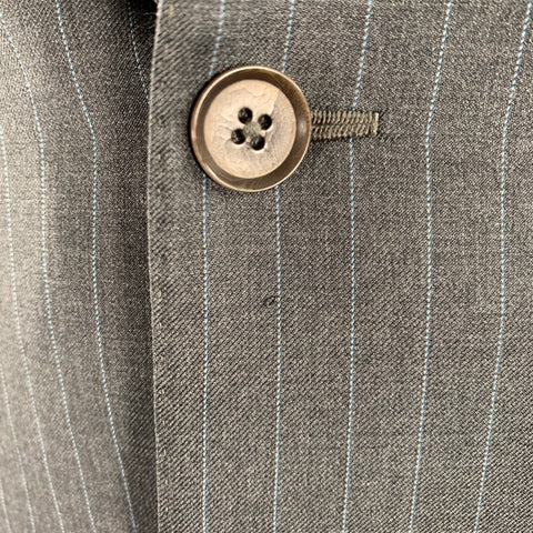 ISAIA Size 44 Grey Light Blue Pinstripe Wool Single Breasted Suit