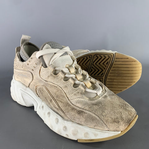 ACNE STUDIOS Size 10 White Cream Distressed Suede Lace Sneakers