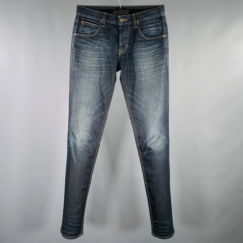 HUDSON Size 30 Blue Indigo Distressed Cotton Blend Slim Button Fly Jeans