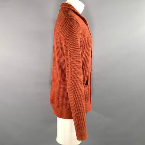 TAYLOR STITCH Size S Orange Mahagony Knit Cotton Shawl Cardigan