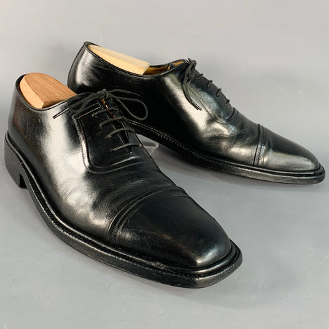 A. TESTONI Size 10.5 Black Leather Oxford Cap Toe Lace-Up Shoes