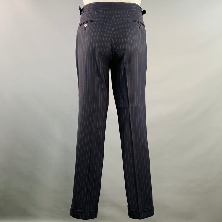 RALPH LAUREN Size 38 Regular Navy Grey Pinstripe Wool Notch Lapel Suit