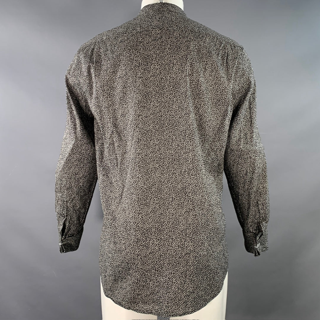 JOHN VARVATOS Size M Black White Abstract Floral Pleated Tuxedo Long Sleeve Shirt