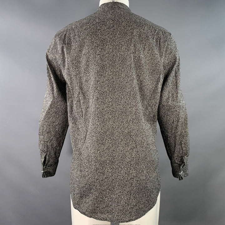 JOHN VARVATOS Size M Black White Abstract Floral Pleated Tuxedo Long Sleeve Shirt