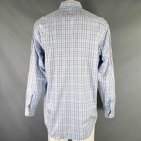LUCIANO BARBERA Size XL Blue Multi Color Window Pane Cotton Long Sleeve Shirt