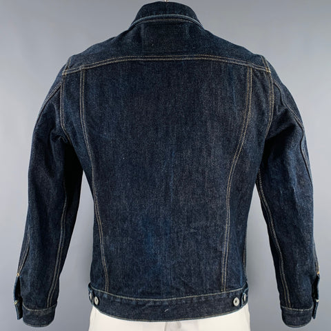 IRON HEART Size L -Type III- 21 oz Blue Indigo Contrast Stitch Selvedge Denim Jacket