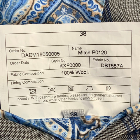 AUGUST MCGREGOR Size 38 Grey Blue Plaid Wool Notch Lapel Suit