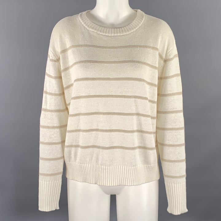 KINROSS Size M Cream Tan Linen Stripe Pull On Sweater