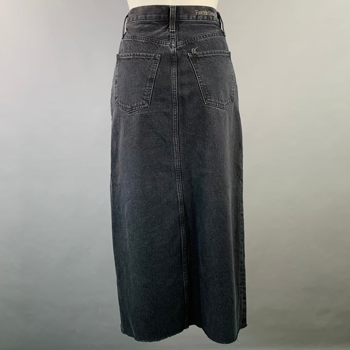 FAVORITE DAUGHTER Size 25 The Sadie Black Denim Twill Button Fly Midi Skirt