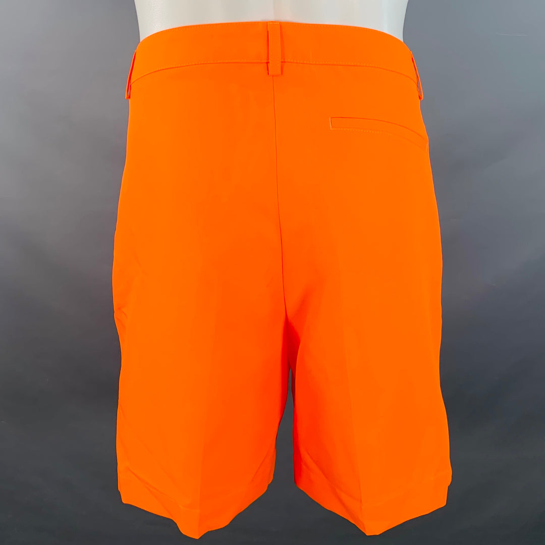 WALTER VAN BEIRENDONCK SS22 Size 32 Korova Neon Orange Polyester Pleated Zip Fly Shorts