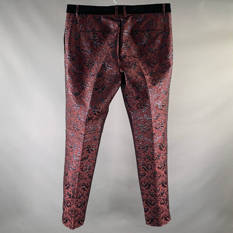 DOLCE & GABBANA Size 34 Burgundy Black Brocade Polyester / Silk Dress Pants