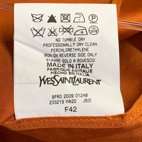 YVES SAINT LAURENT Size 10 Orange Cotton Linen Back Zipper Pencil Skirt