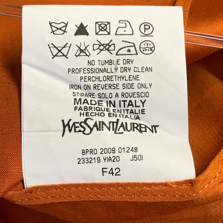 YVES SAINT LAURENT Size 10 Orange Cotton Linen Back Zipper Pencil Skirt
