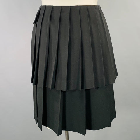 Y's by YOHJI YAMAMOTO Size L Black Wool Pleated Wrap Around Skirt