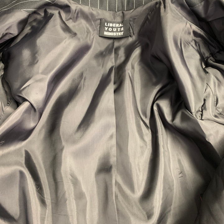 LIBERAL YOUTH MINISTRY Size M Black Grey Pinstripe Wool Double Breasted Studded Sport Coat