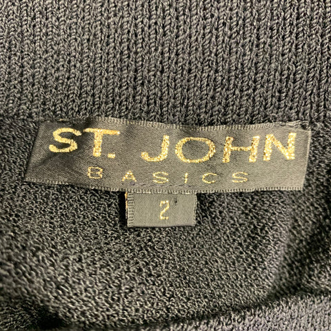 ST. JOHN Size 2 Black Knit Elastic Waistband Pencil Skirt