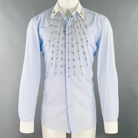 BURBERRY Size M Blue White Pinstripe Cotton Button Up Long Sleeve Shirt