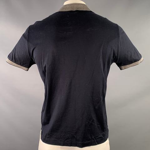 PAUL SMITH Size L Navy Grey Cotton Contrast Stripe Trim Polo